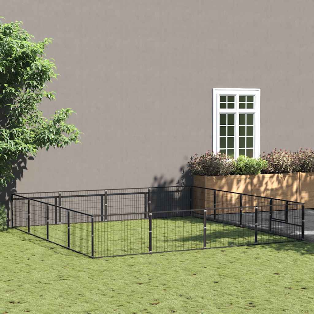 vidaXL Kojec dla psa, czarny, 16 m², stalowy