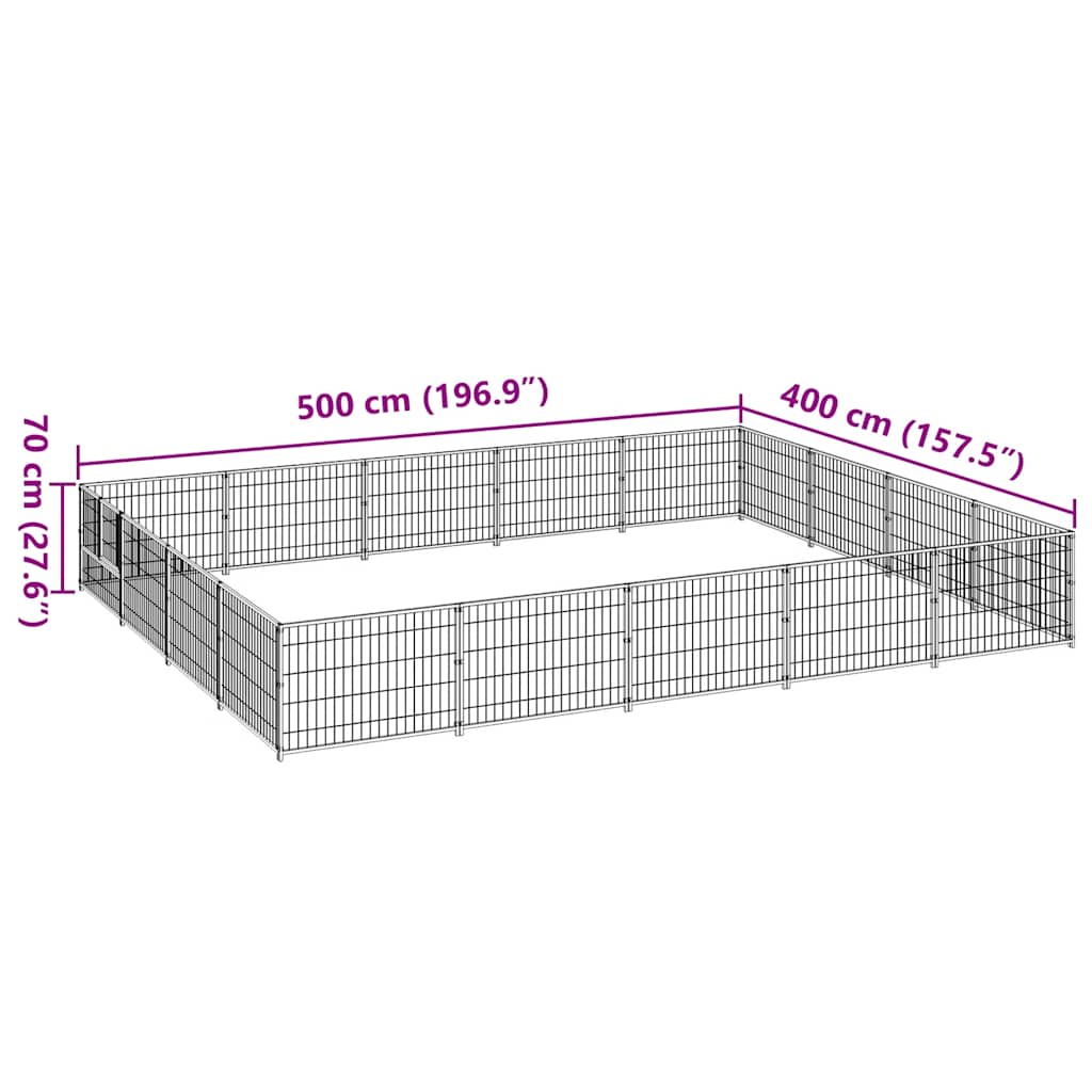 vidaXL Kojec dla psa, czarny, 20 m², stalowy
