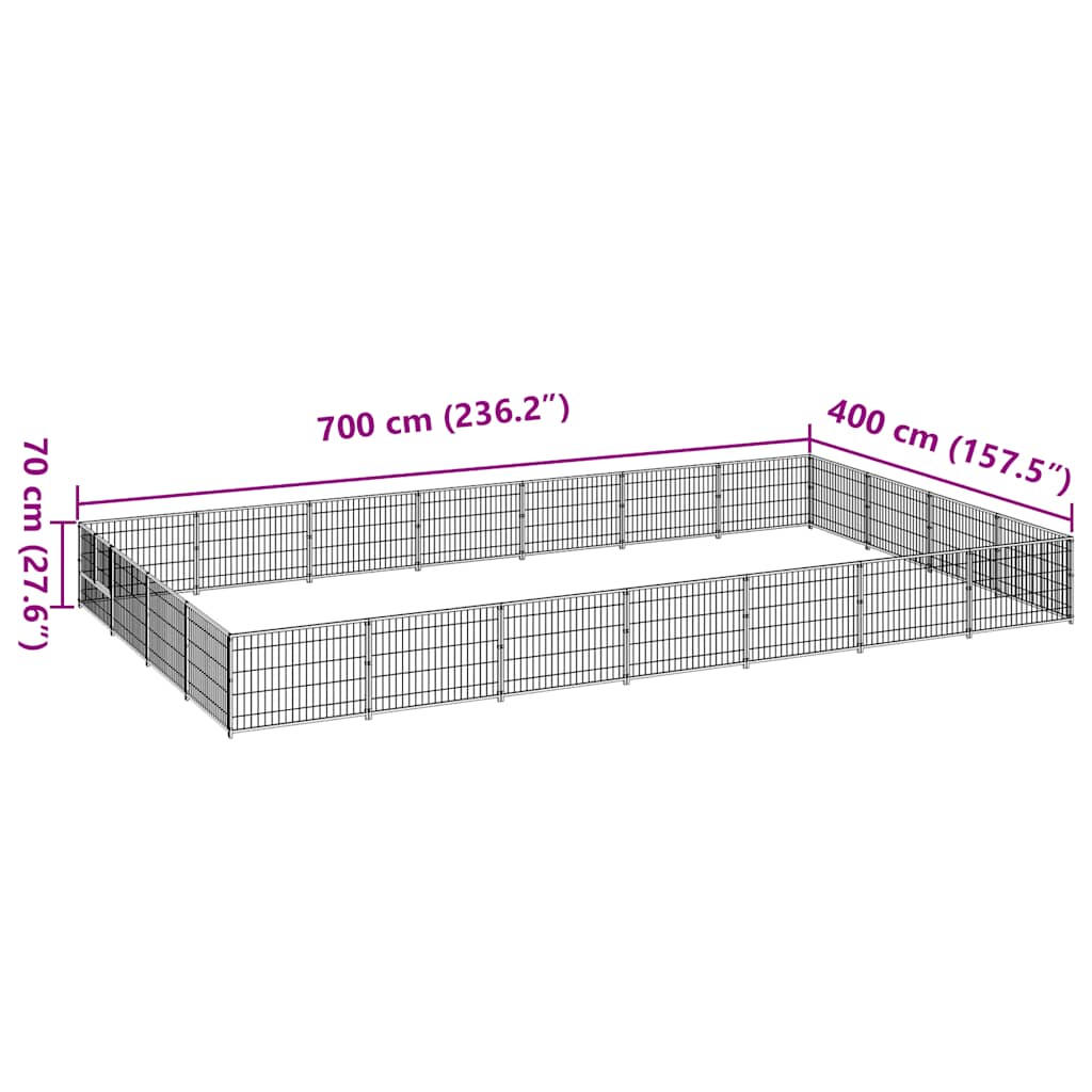 vidaXL Kojec dla psa, czarny, 28 m², stalowy