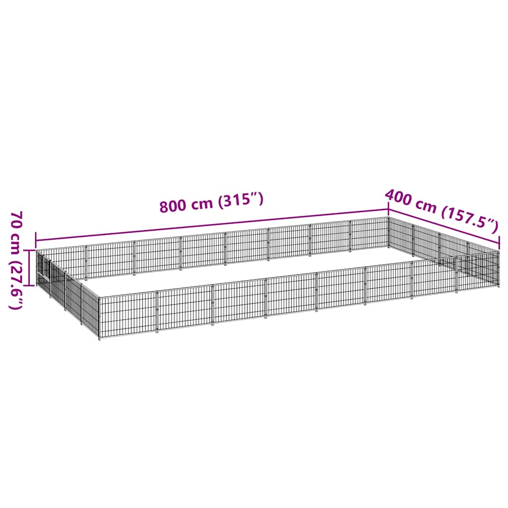 vidaXL Kojec dla psa, czarny, 32 m², stalowy