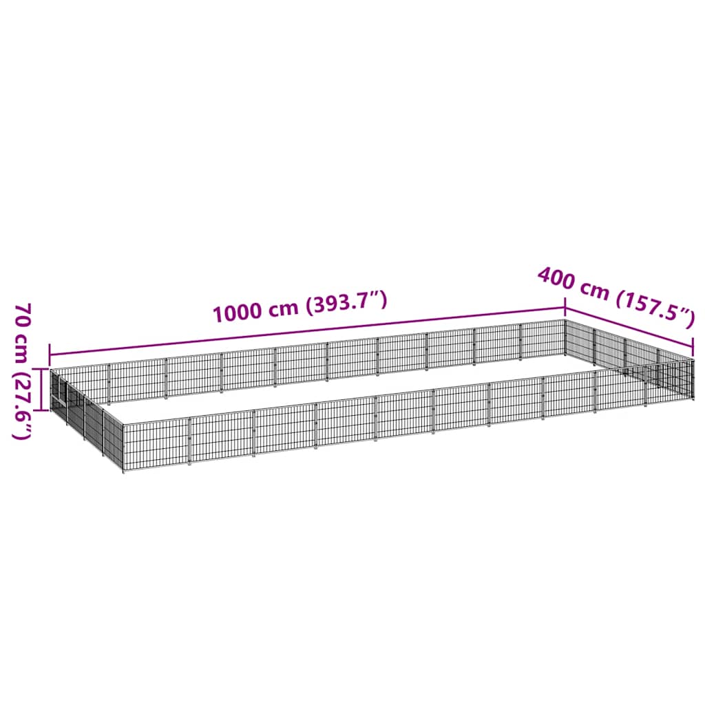 vidaXL Kojec dla psa, czarny, 40 m², stalowy