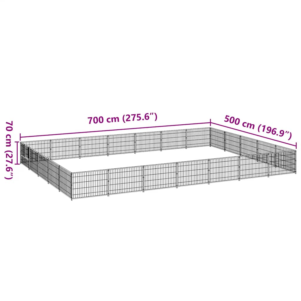 vidaXL Kojec dla psa, czarny, 35 m², stalowy