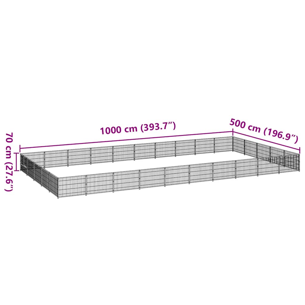 vidaXL Kojec dla psa, czarny, 50 m², stalowy
