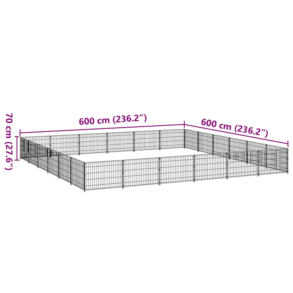 vidaXL Kojec dla psa, czarny, 36 m², stalowy