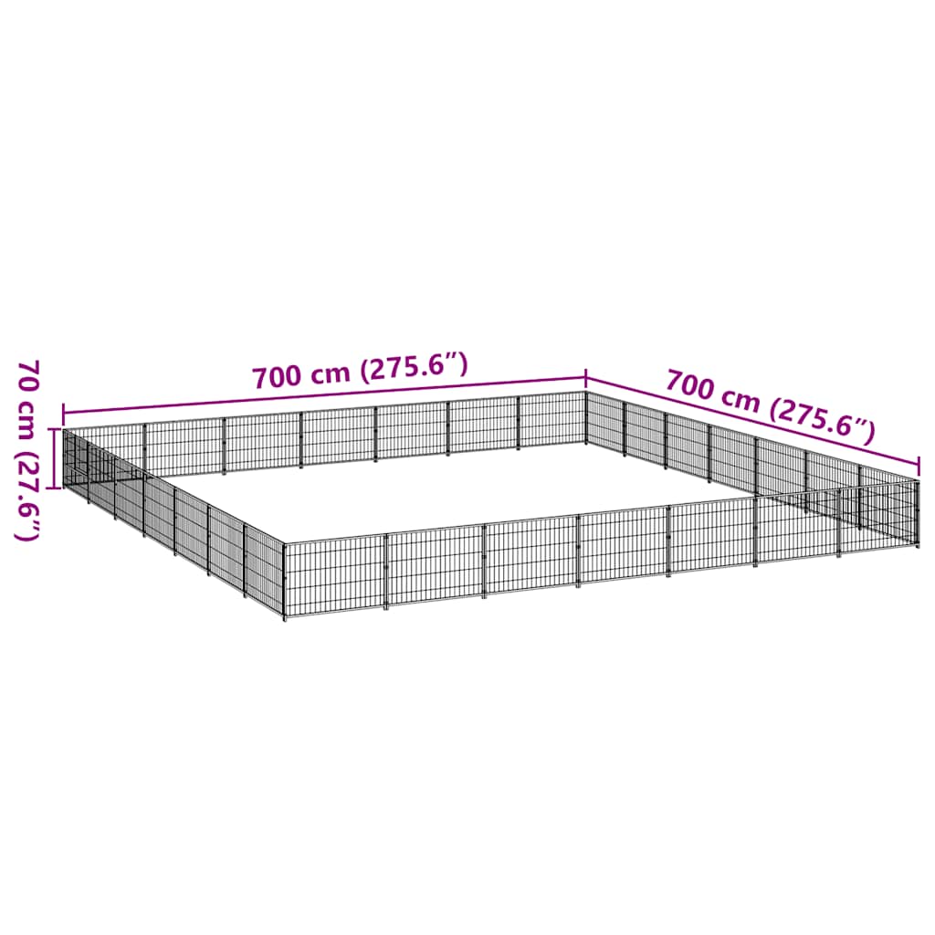 vidaXL Kojec dla psa, czarny, 49 m², stalowy