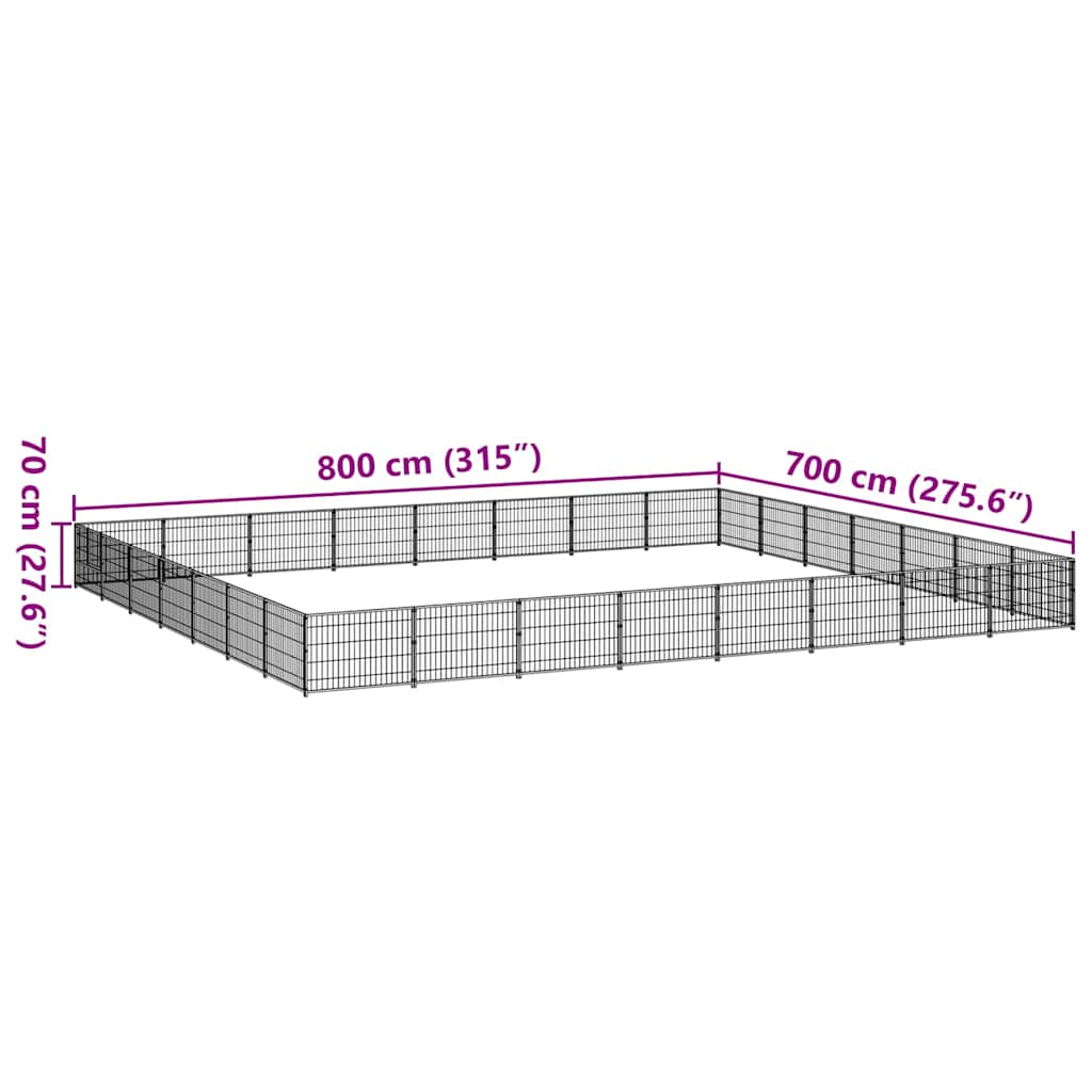 vidaXL Kojec dla psa, czarny, 56 m², stalowy