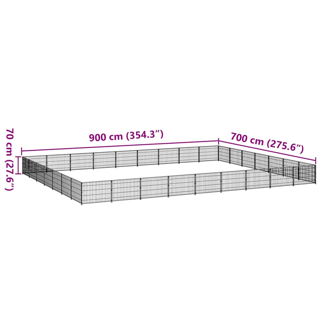 vidaXL Kojec dla psa, czarny, 63 m², stalowy