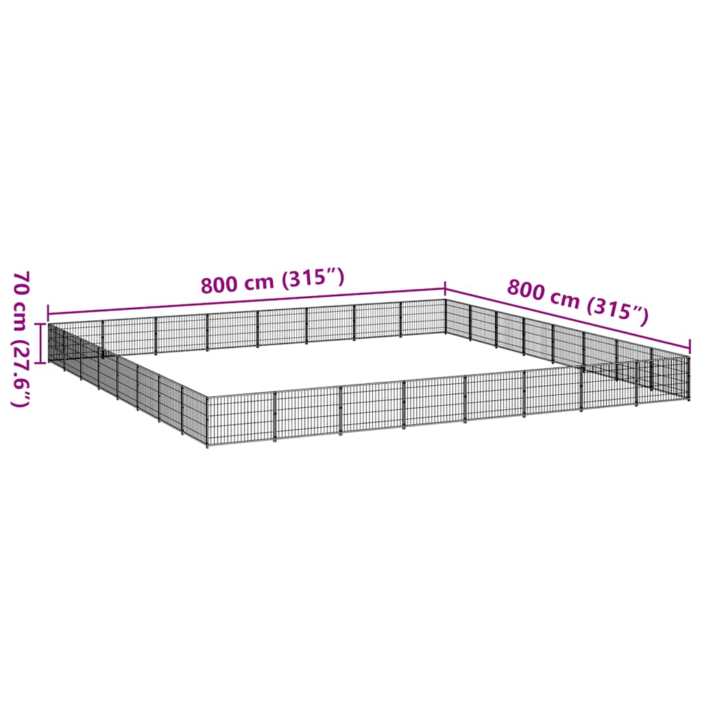 vidaXL Kojec dla psa, czarny, 64 m², stalowy