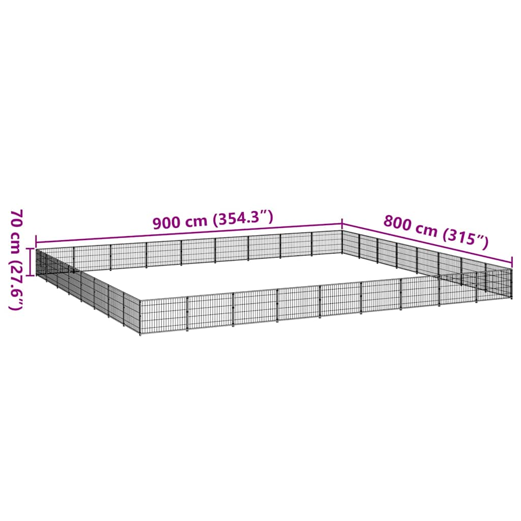 vidaXL Kojec dla psa, czarny, 72 m², stalowy