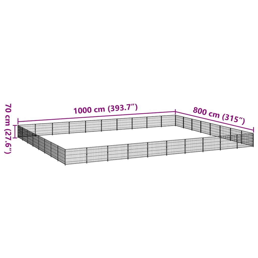 vidaXL Kojec dla psa, czarny, 80 m², stalowy