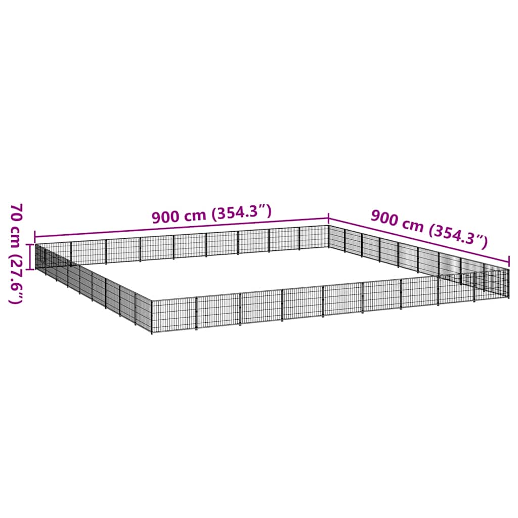 vidaXL Kojec dla psa, czarny, 81 m², stalowy