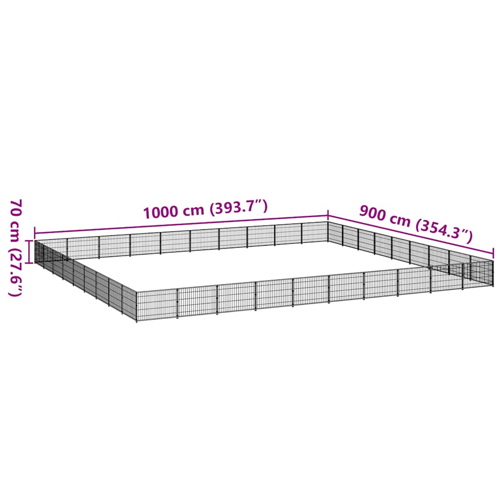 vidaXL Kojec dla psa, czarny, 90 m², stalowy