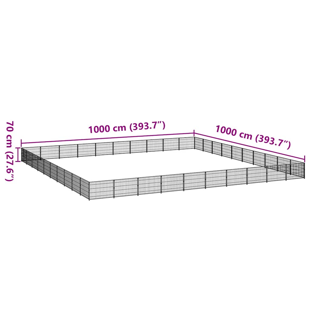 vidaXL Kojec dla psa, czarny, 100 m², stalowy