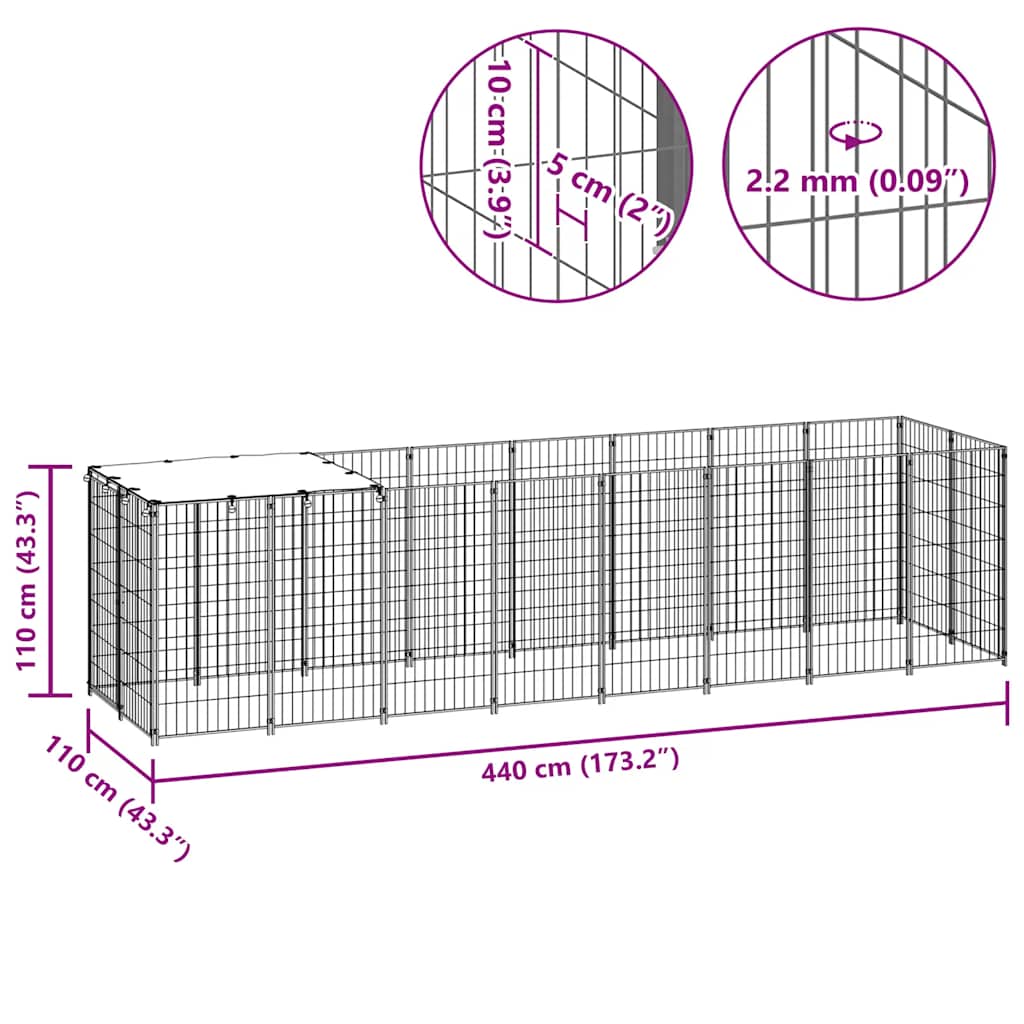 vidaXL Kojec dla psa, czarny, 4,84 m², stalowy