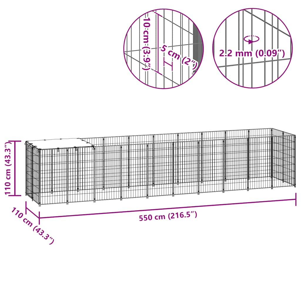 vidaXL Kojec dla psa, czarny, 6,05 m², stalowy