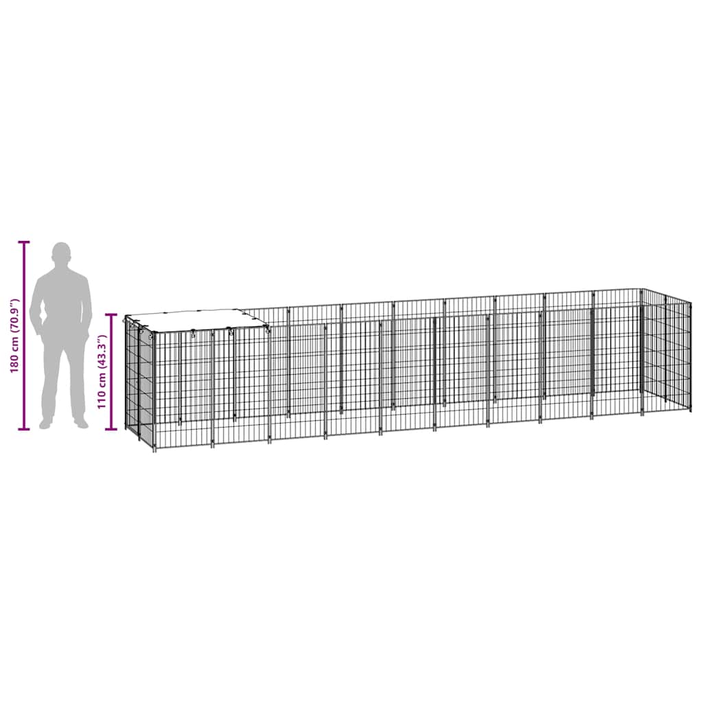 vidaXL Kojec dla psa, czarny, 6,05 m², stalowy