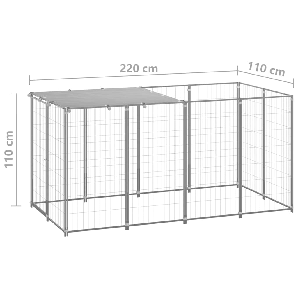 vidaXL Kojec dla psa, srebrny, 2,42 m², stalowy