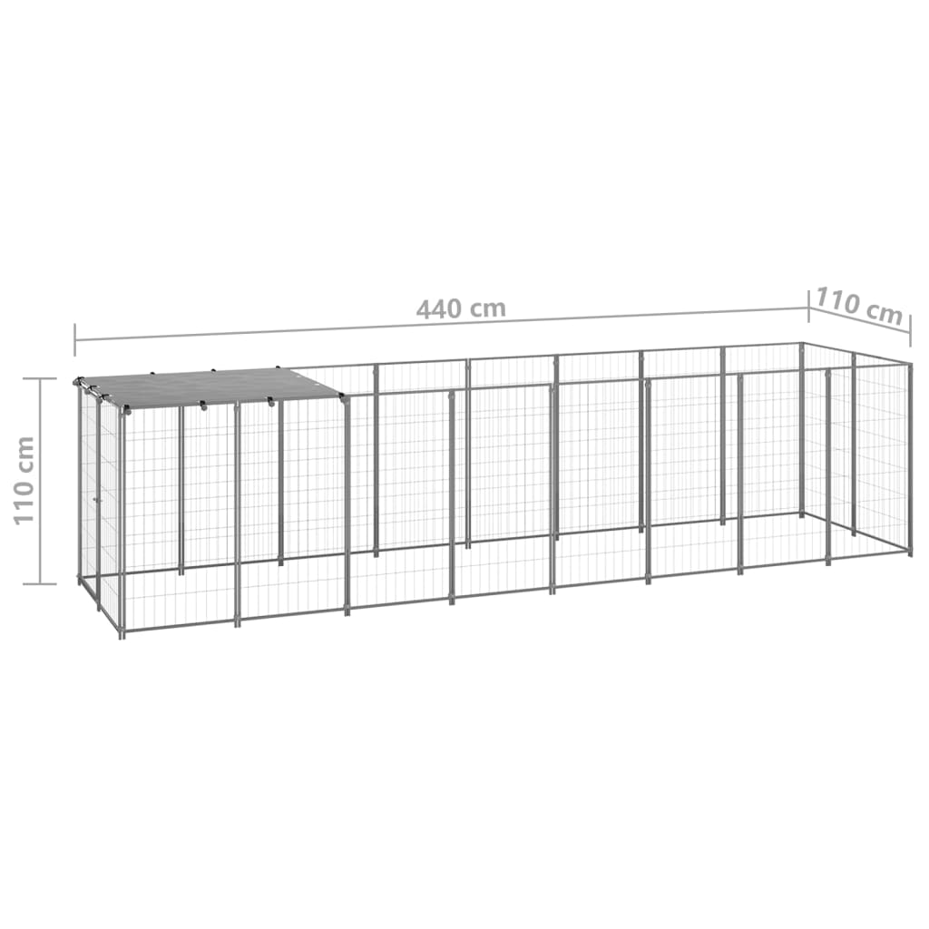 vidaXL Kojec dla psa, srebrny, 4,84 m², stalowy