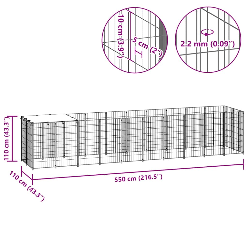 vidaXL Kojec dla psa, srebrny, 6,05 m², stalowy