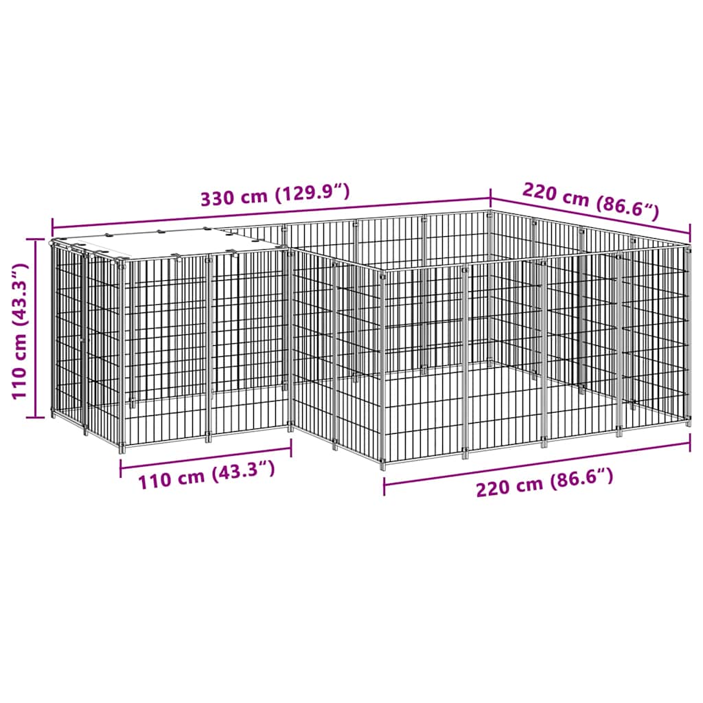 vidaXL Kojec dla psa, czarny, 6,05 m², stalowy