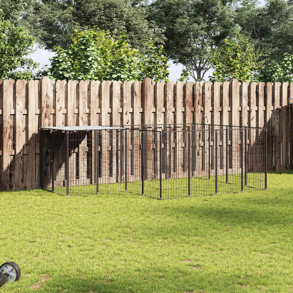 vidaXL Kojec dla psa, czarny, 6,05 m², stalowy