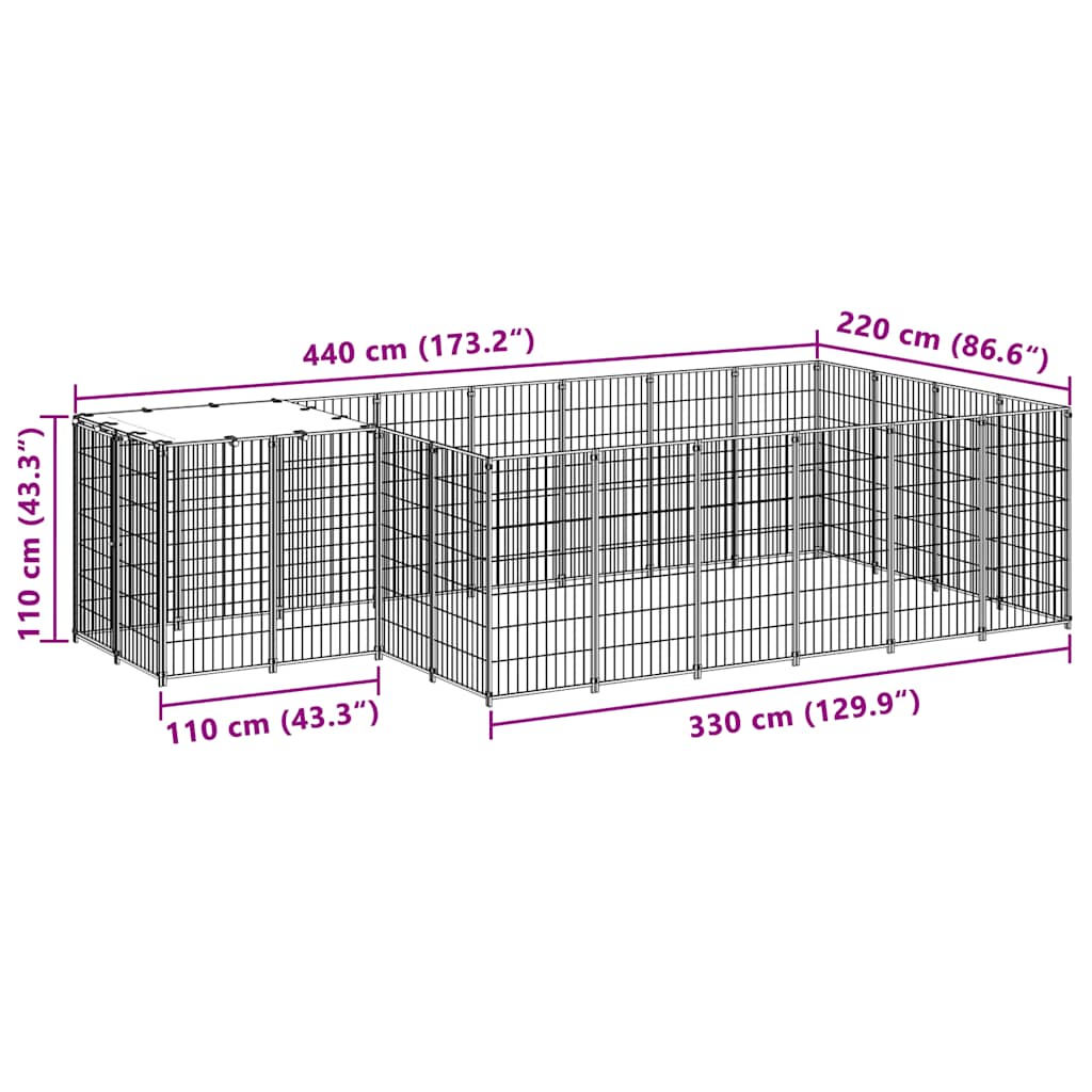vidaXL Kojec dla psa, czarny, 8,47 m², stalowy