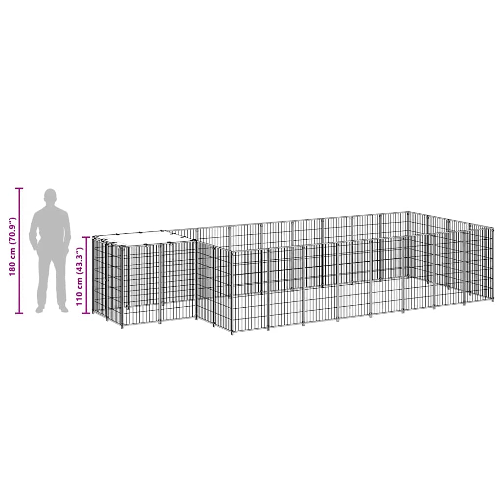 vidaXL Kojec dla psa, czarny, 10,89 m², stalowy