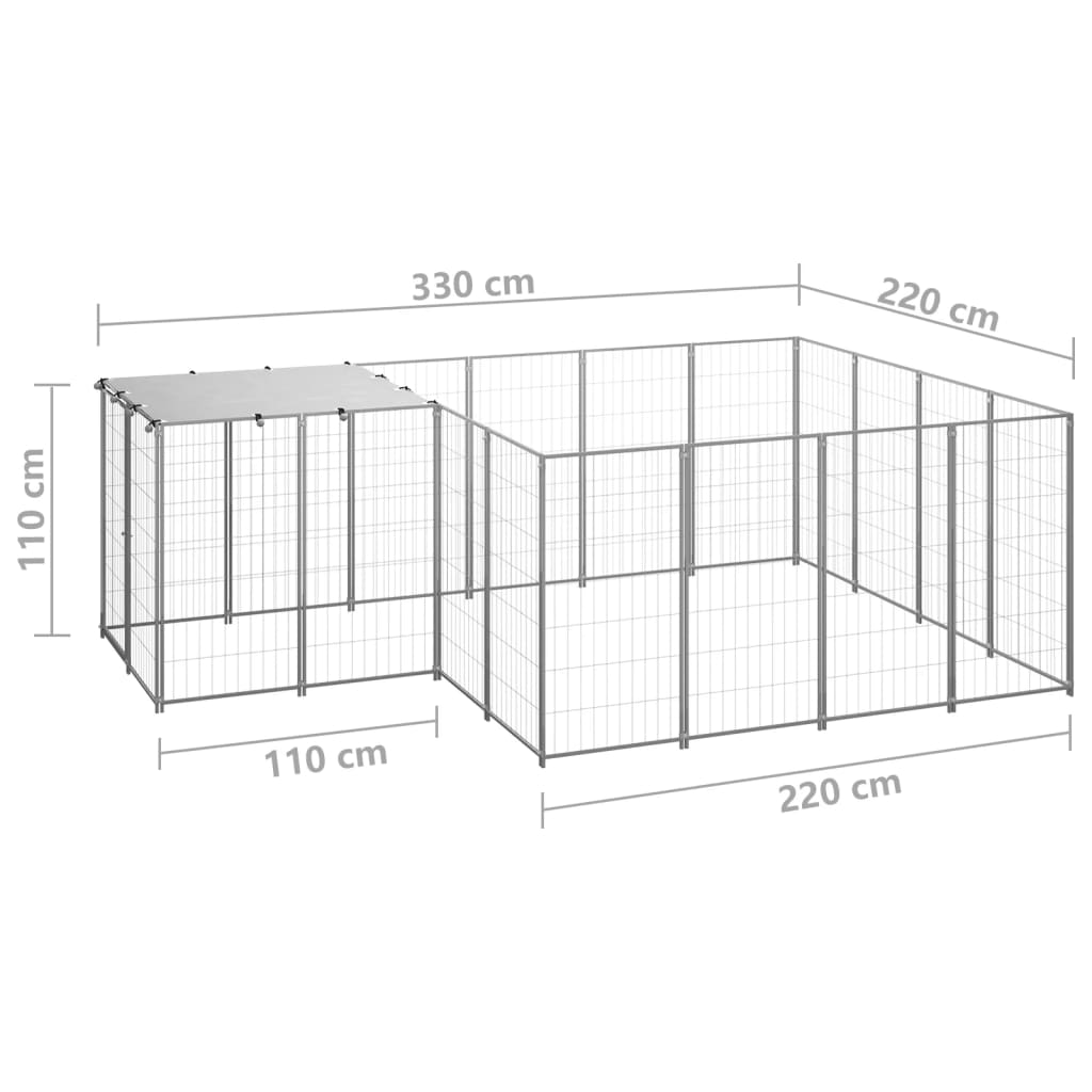 vidaXL Kojec dla psa, srebrny, 6,05 m², stalowy