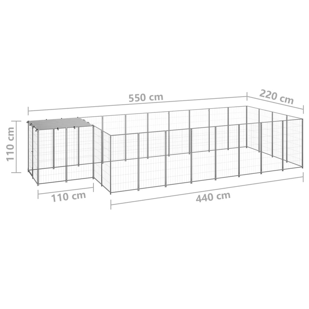 vidaXL Kojec dla psa, srebrny, 10,89 m², stalowy