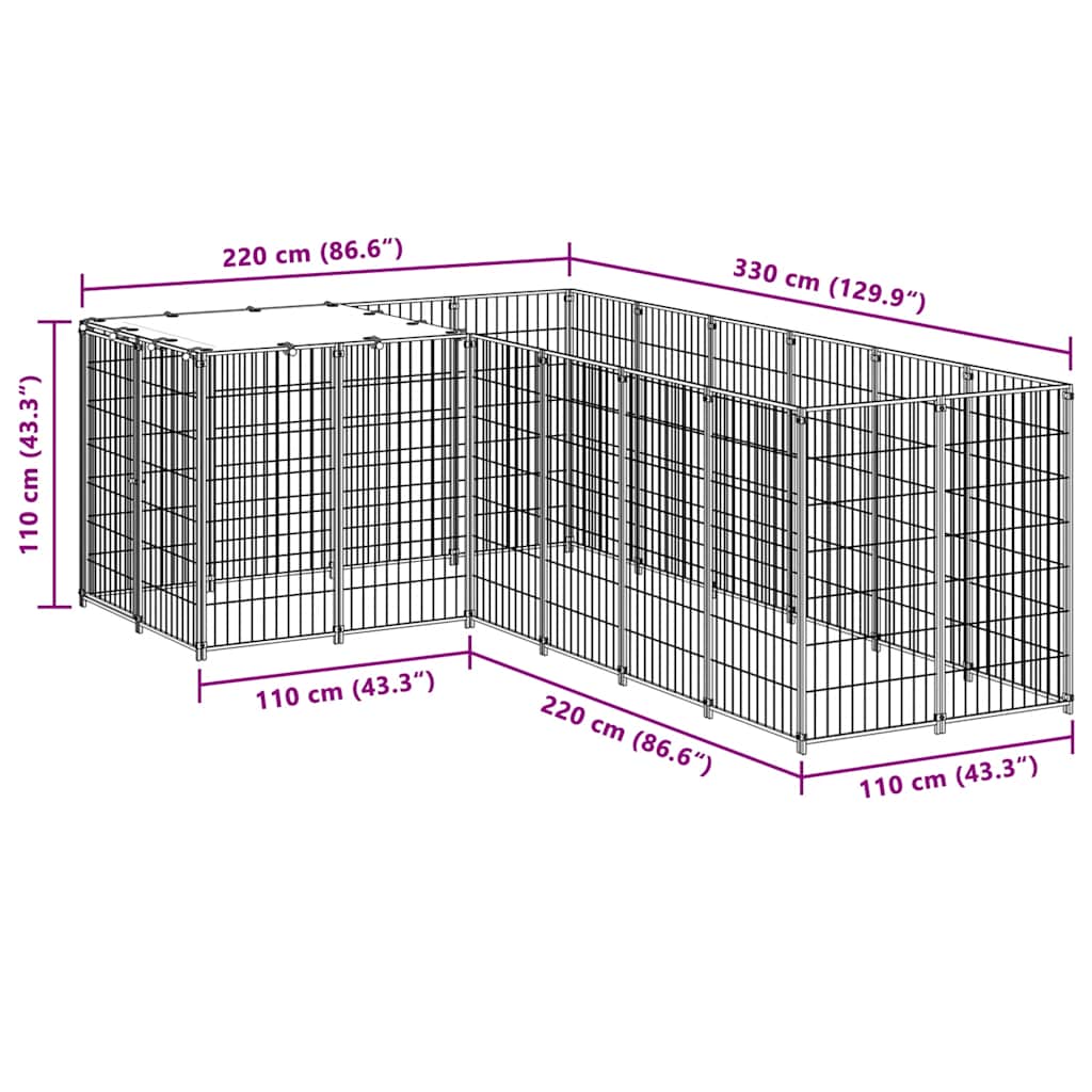 vidaXL Kojec dla psa, czarny, 4,84 m², stalowy