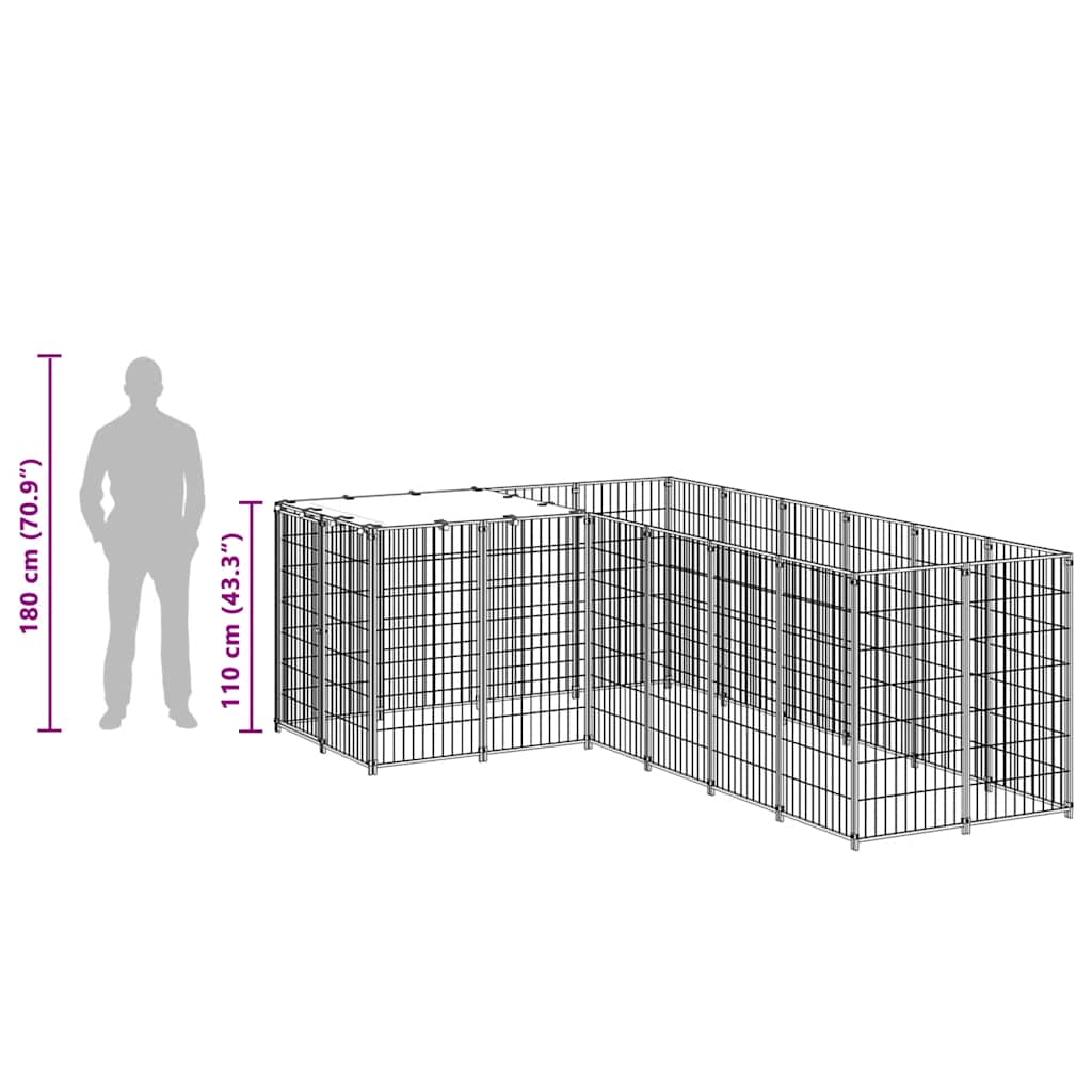 vidaXL Kojec dla psa, czarny, 4,84 m², stalowy