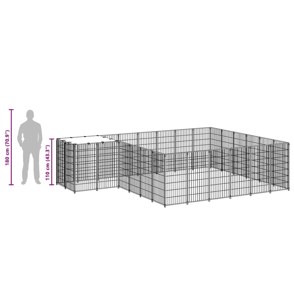 vidaXL Kojec dla psa, czarny, 12,1 m², stalowy