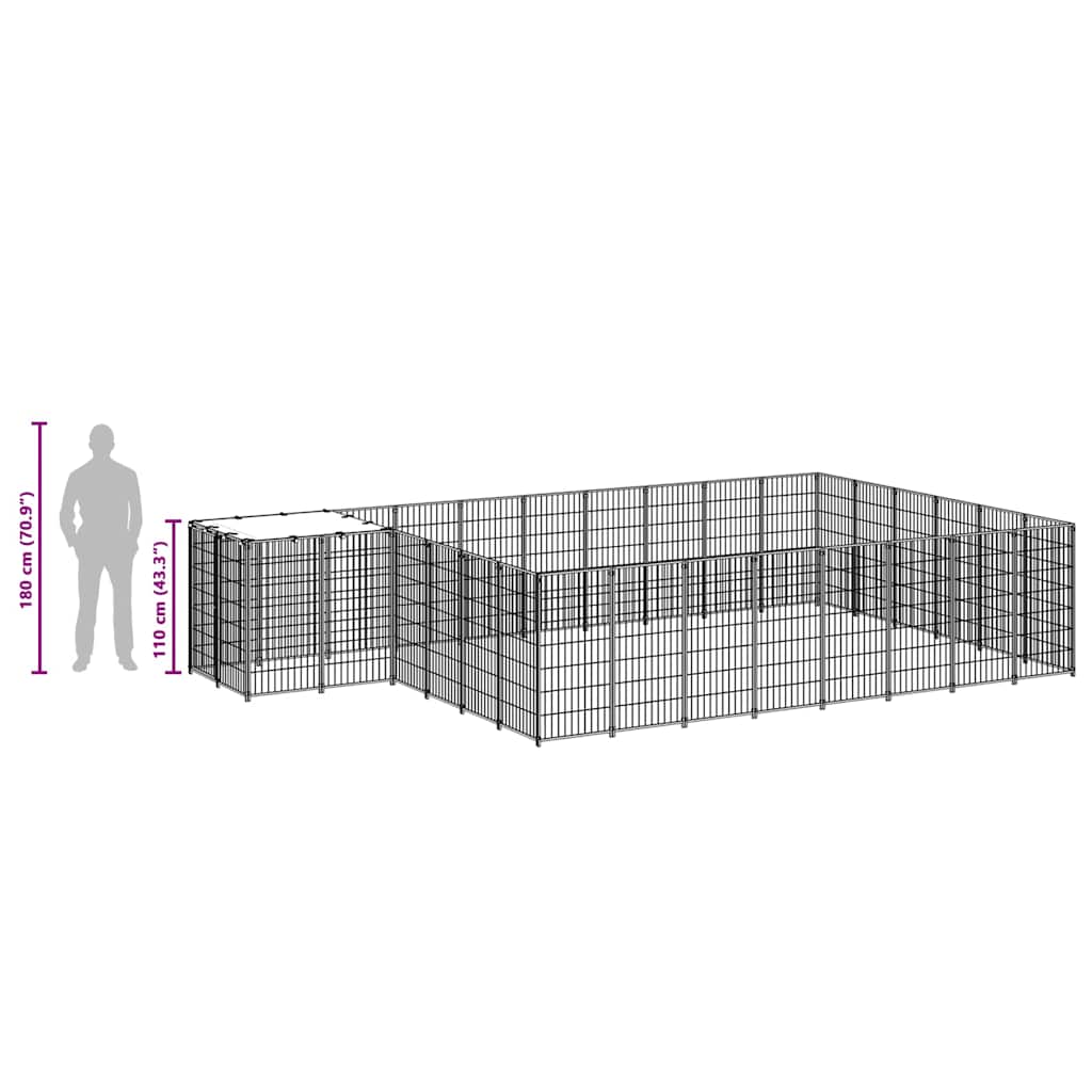 vidaXL Kojec dla psa, czarny, 15,73 m², stalowy