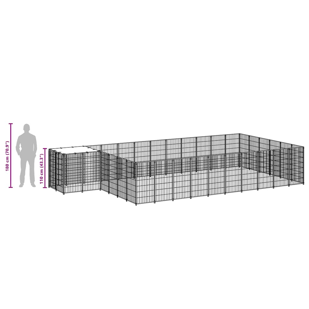vidaXL Kojec dla psa, czarny, 19,36 m², stalowy