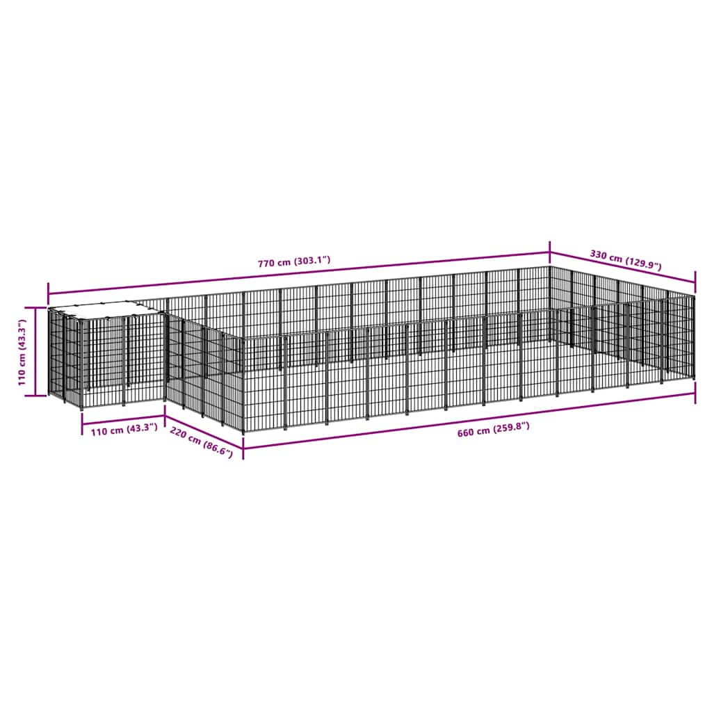 vidaXL Kojec dla psa, czarny, 22,99 m², stalowy