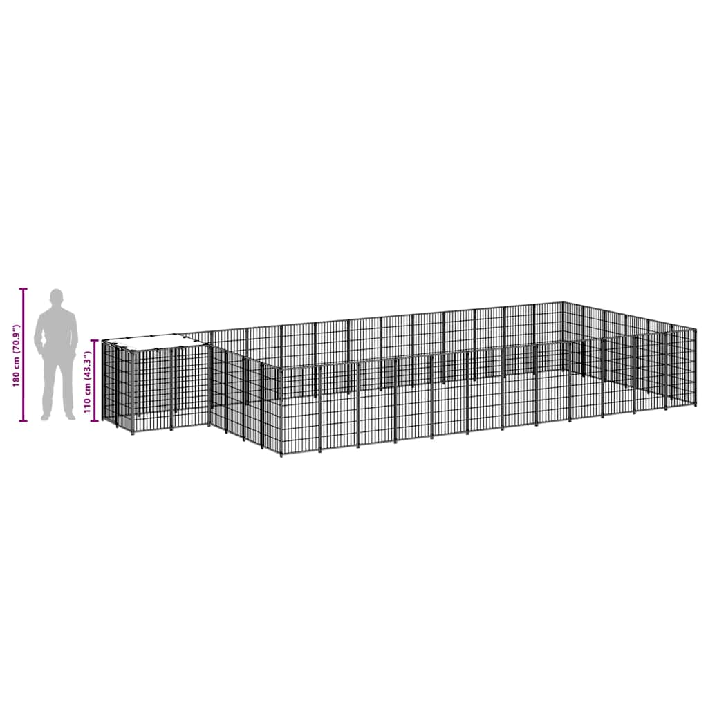 vidaXL Kojec dla psa, czarny, 22,99 m², stalowy