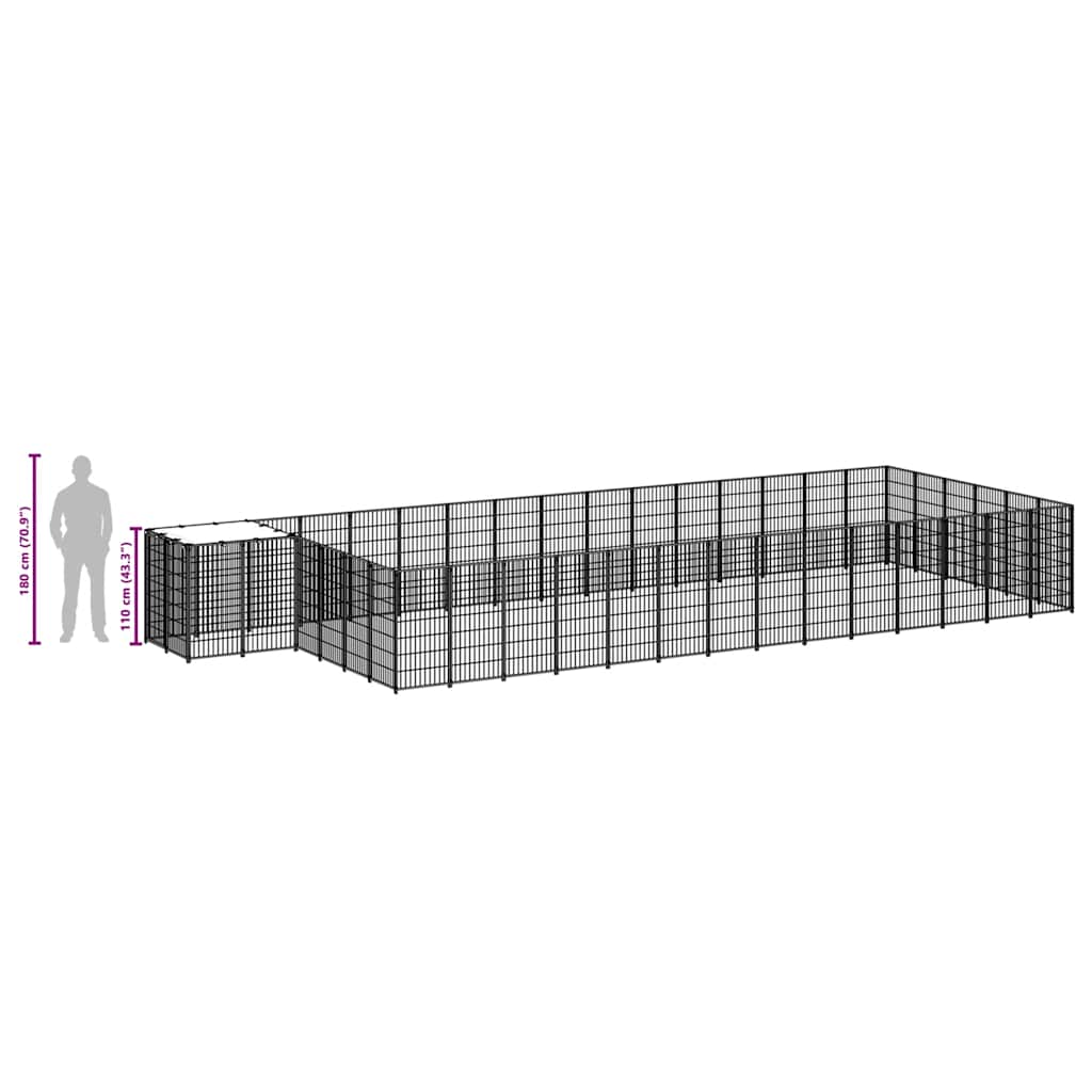 vidaXL Kojec dla psa, czarny, 22,62 m², stalowy