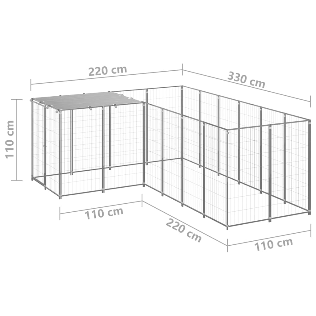 vidaXL Kojec dla psa, srebrny, 4,84 m², stalowy