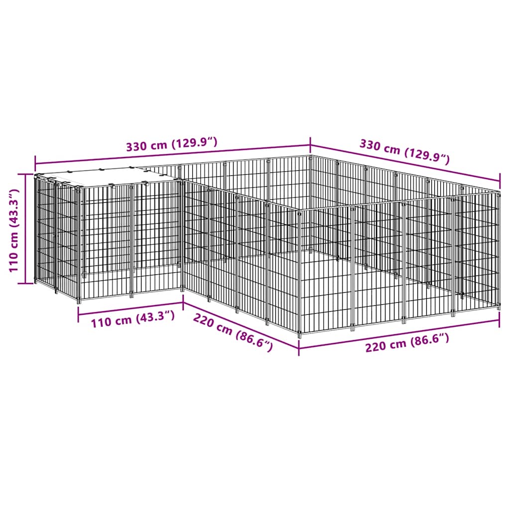 vidaXL Kojec dla psa, srebrny, 8,47 m², stalowy
