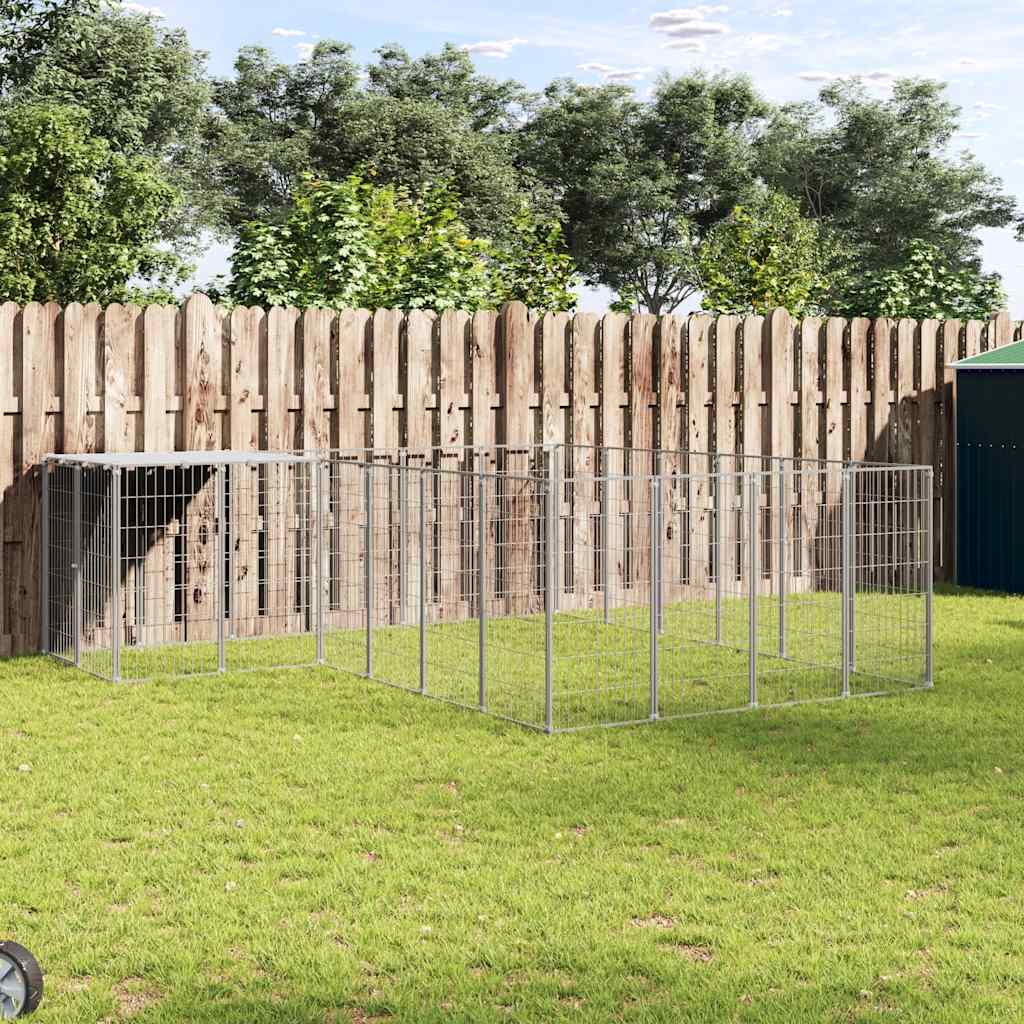 vidaXL Kojec dla psa, srebrny, 8,47 m², stalowy