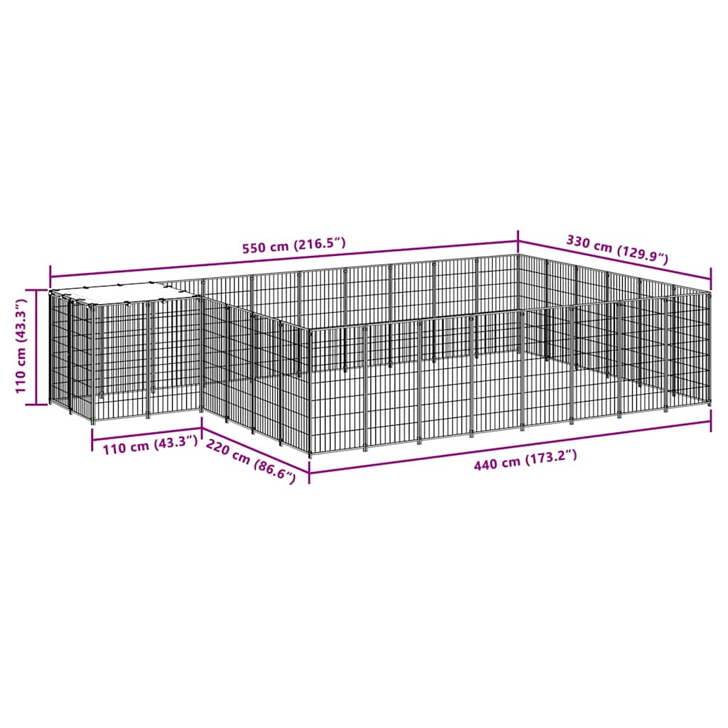 vidaXL Kojec dla psa, srebrny, 15,73 m², stalowy