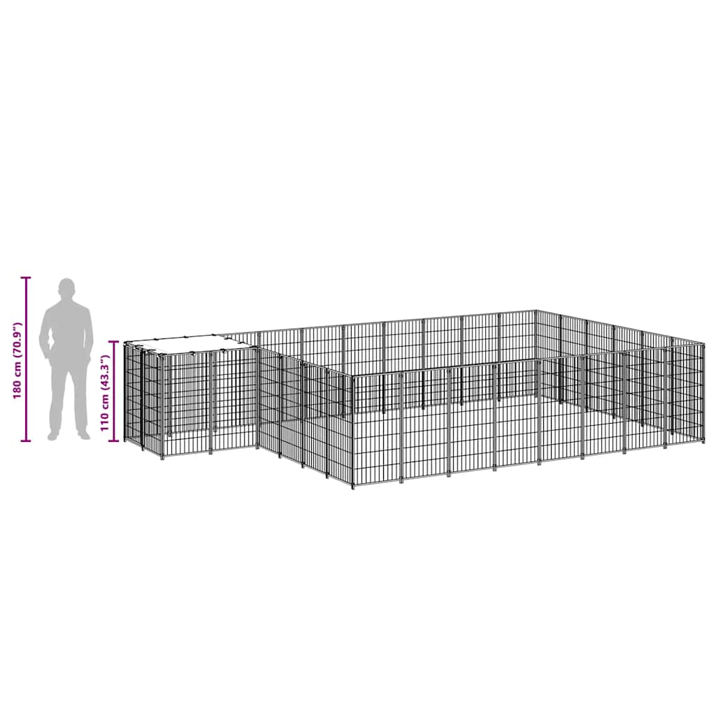 vidaXL Kojec dla psa, srebrny, 15,73 m², stalowy