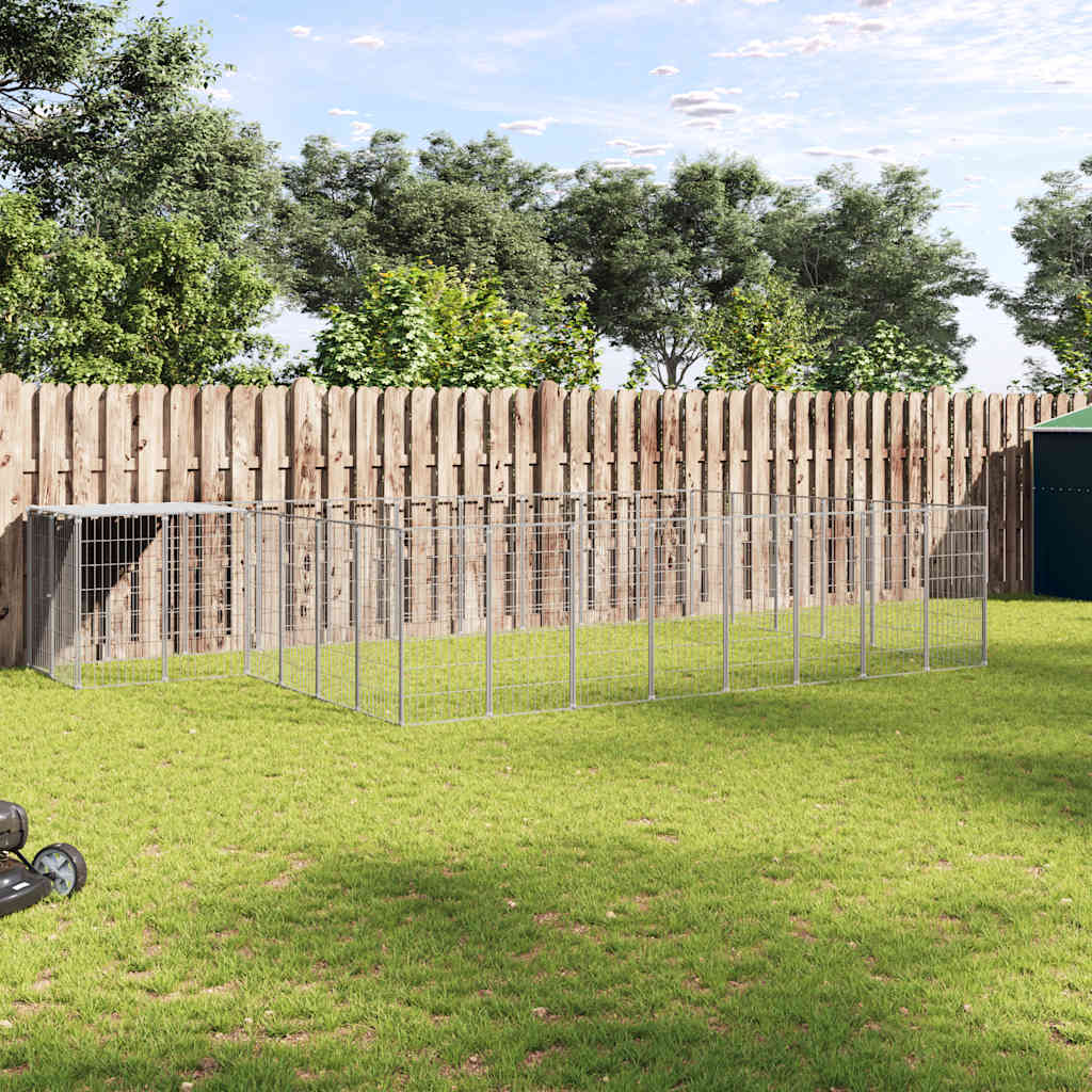 vidaXL Kojec dla psa, srebrny, 15,73 m², stalowy