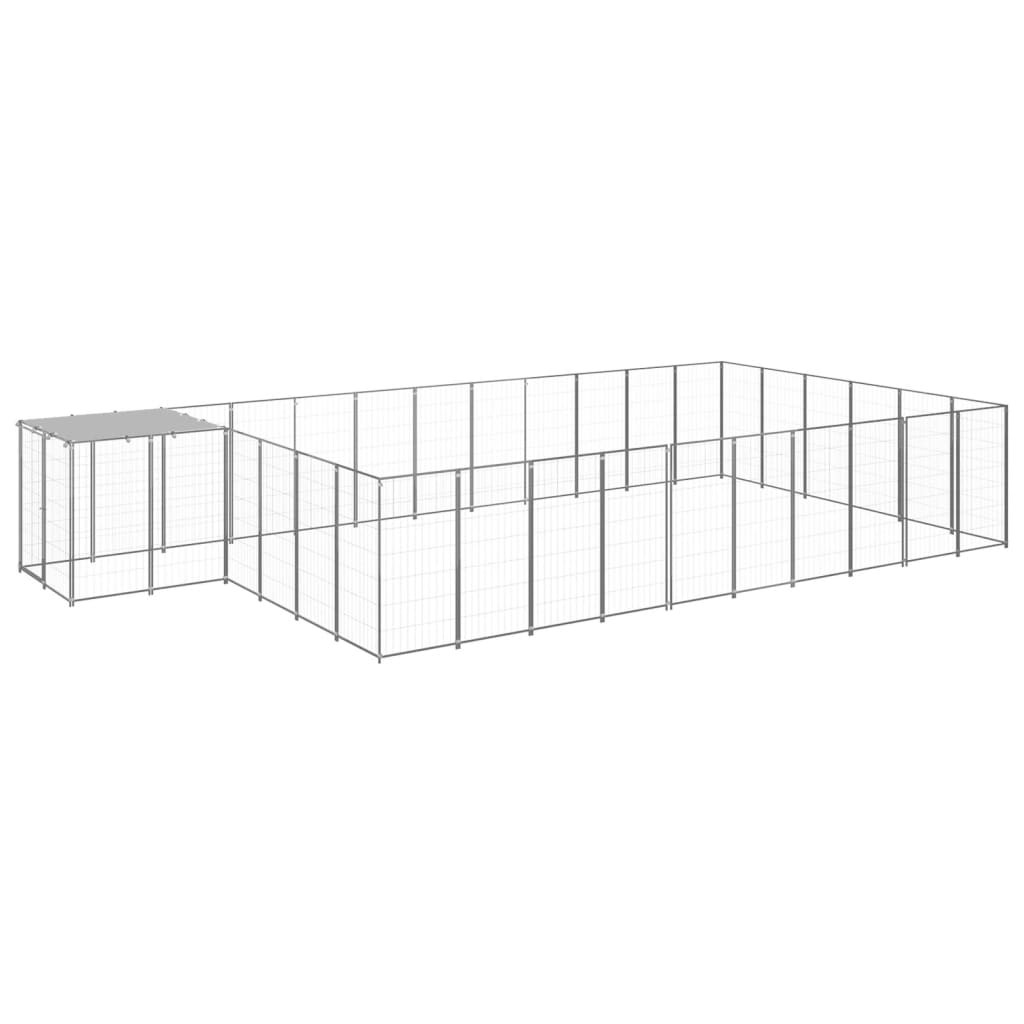 vidaXL Kojec dla psa, srebrny, 19,36 m², stalowy
