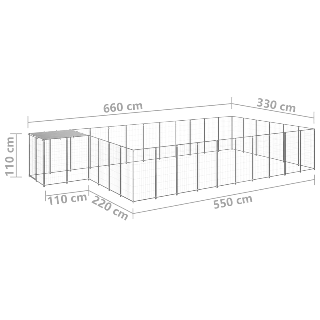 vidaXL Kojec dla psa, srebrny, 19,36 m², stalowy