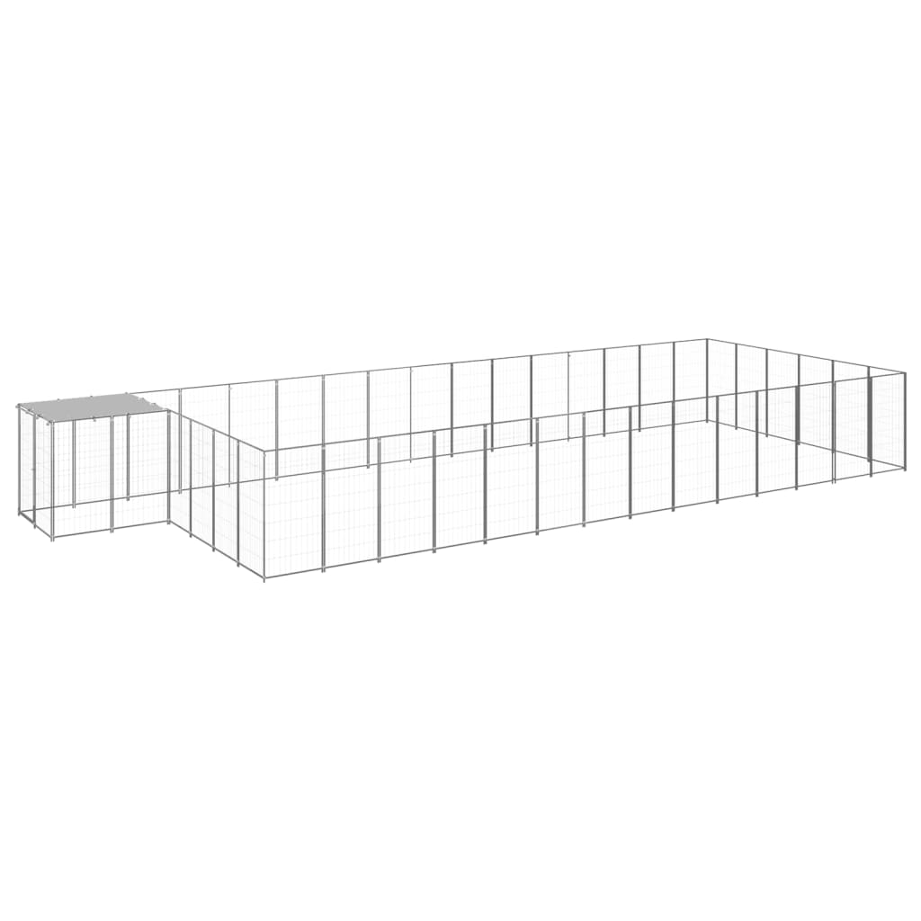 vidaXL Kojec dla psa, srebrny, 26,62 m², stalowy