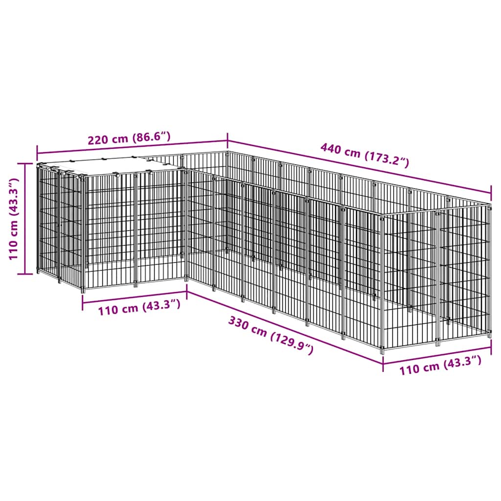 vidaXL Kojec dla psa, czarny, 6,05 m², stalowy