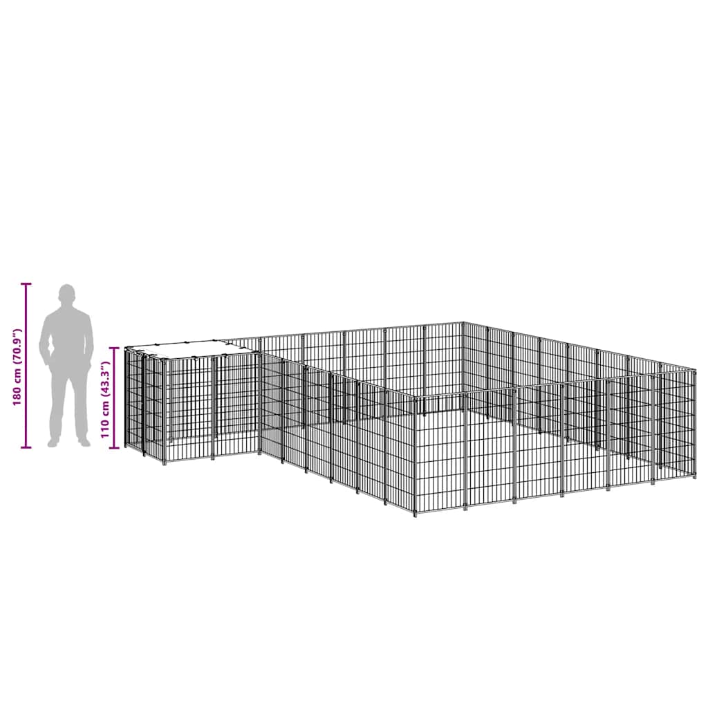 vidaXL Kojec dla psa, czarny, 15,73 m², stalowy