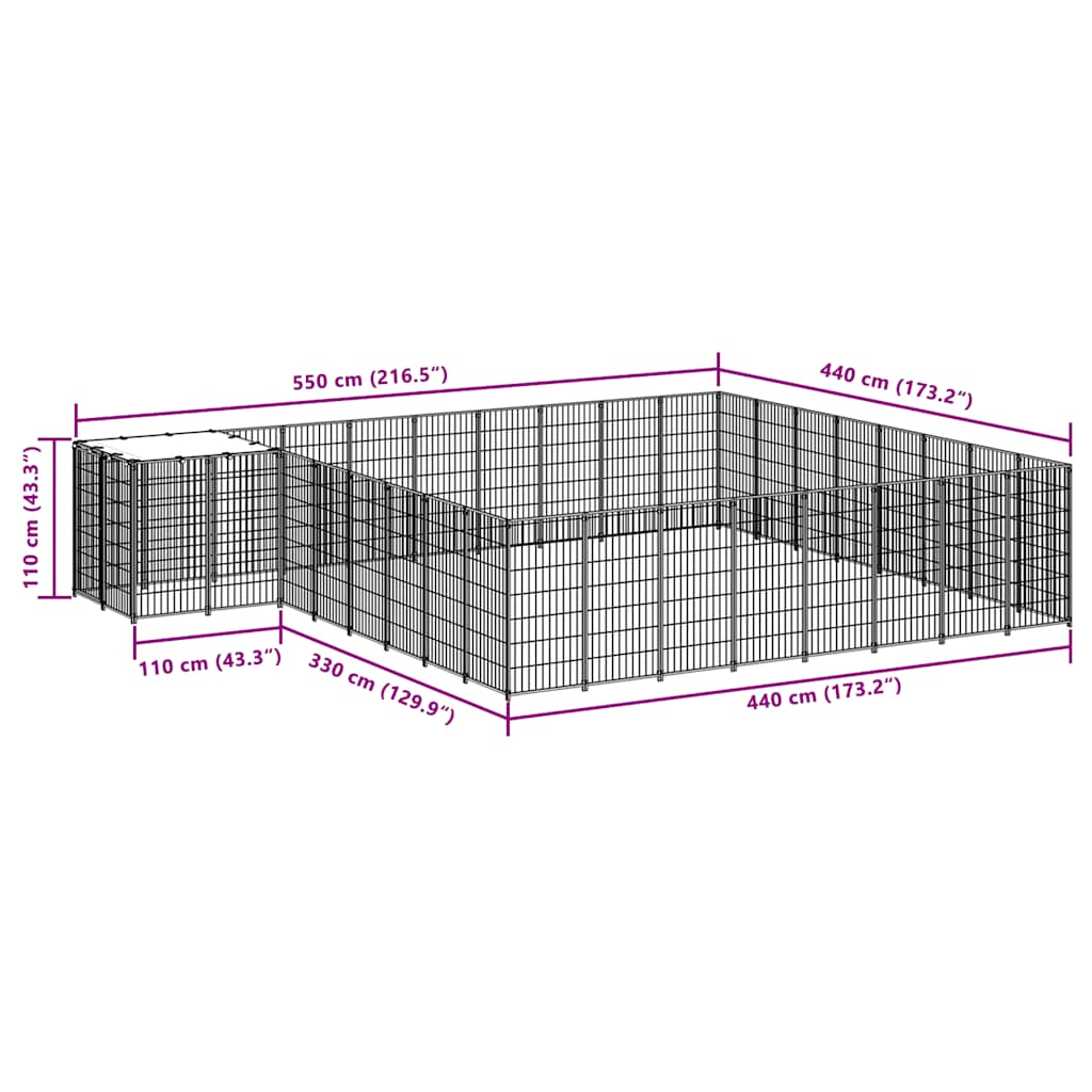 vidaXL Kojec dla psa, czarny, 20,57 m², stalowy