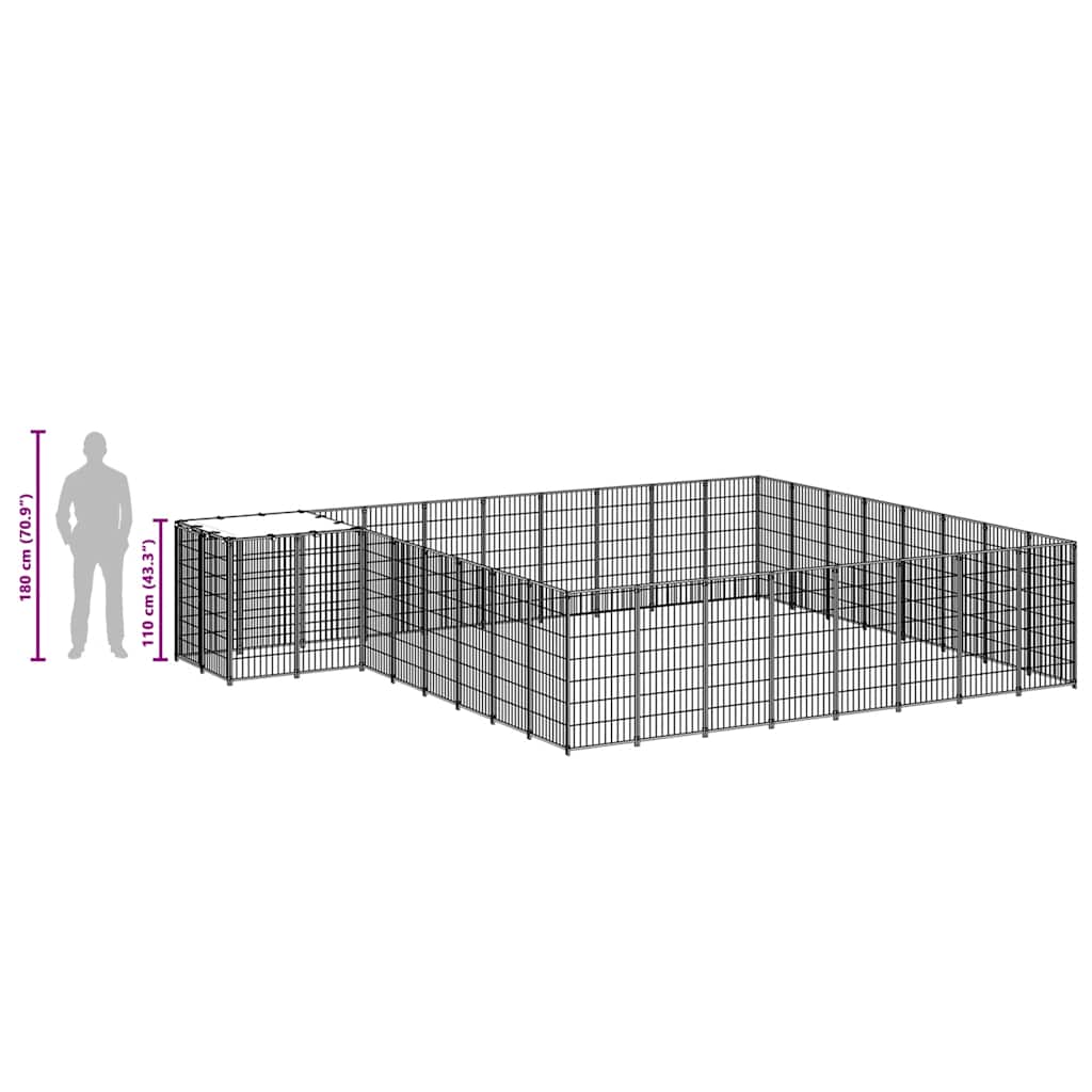 vidaXL Kojec dla psa, czarny, 20,57 m², stalowy